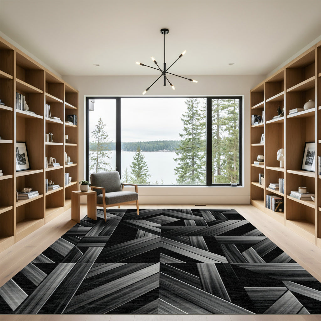 Monochrome Geometric Linear Abstract Art Rug