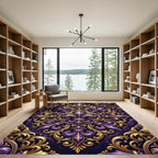 Royal Purple Golden Fleur-de-lis Damask Rug