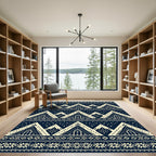 Nordic Cream Peak Geometric Navy Area Rug