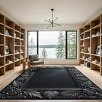 Ornate Silver Leaf Scroll Frame Rug