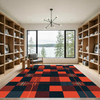 Modern Geometric Red and Black Plaid Rug