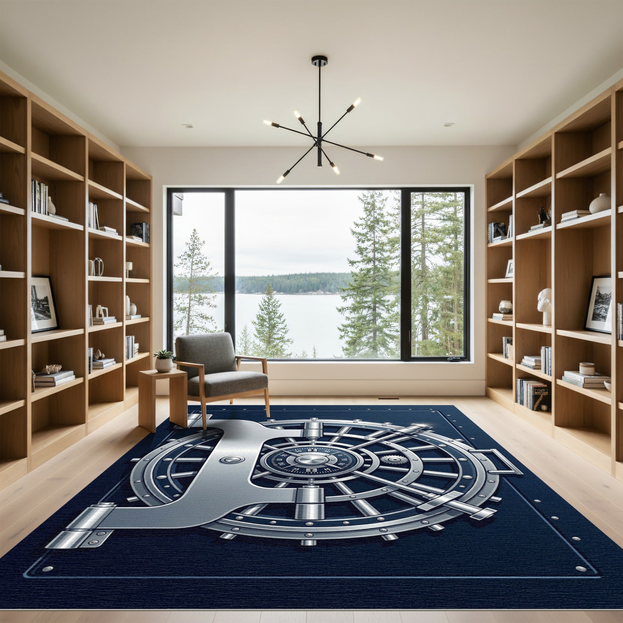 Industrial Silver Vault Door Medallion Rug