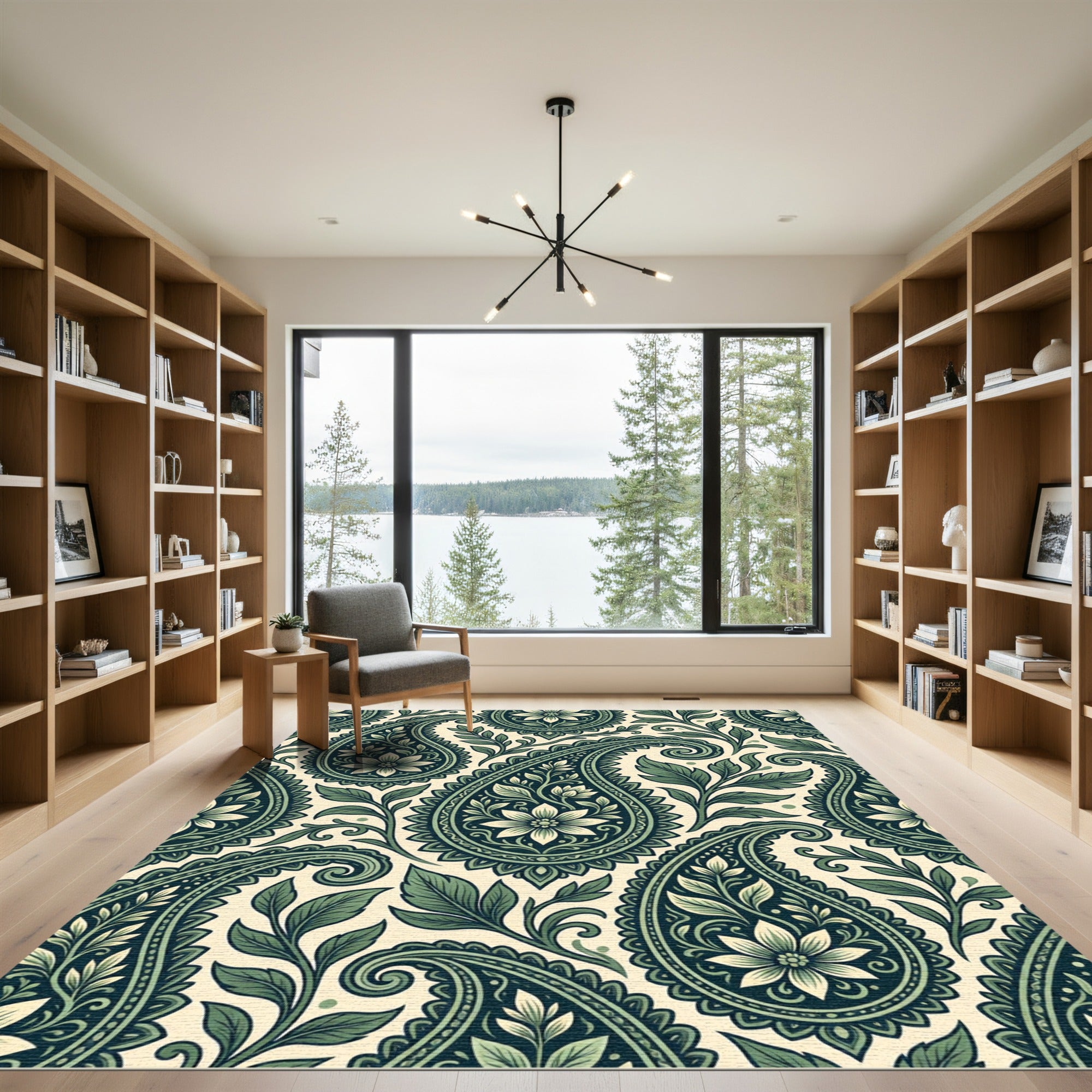 Elegant Forest Green Paisley Floral Rug