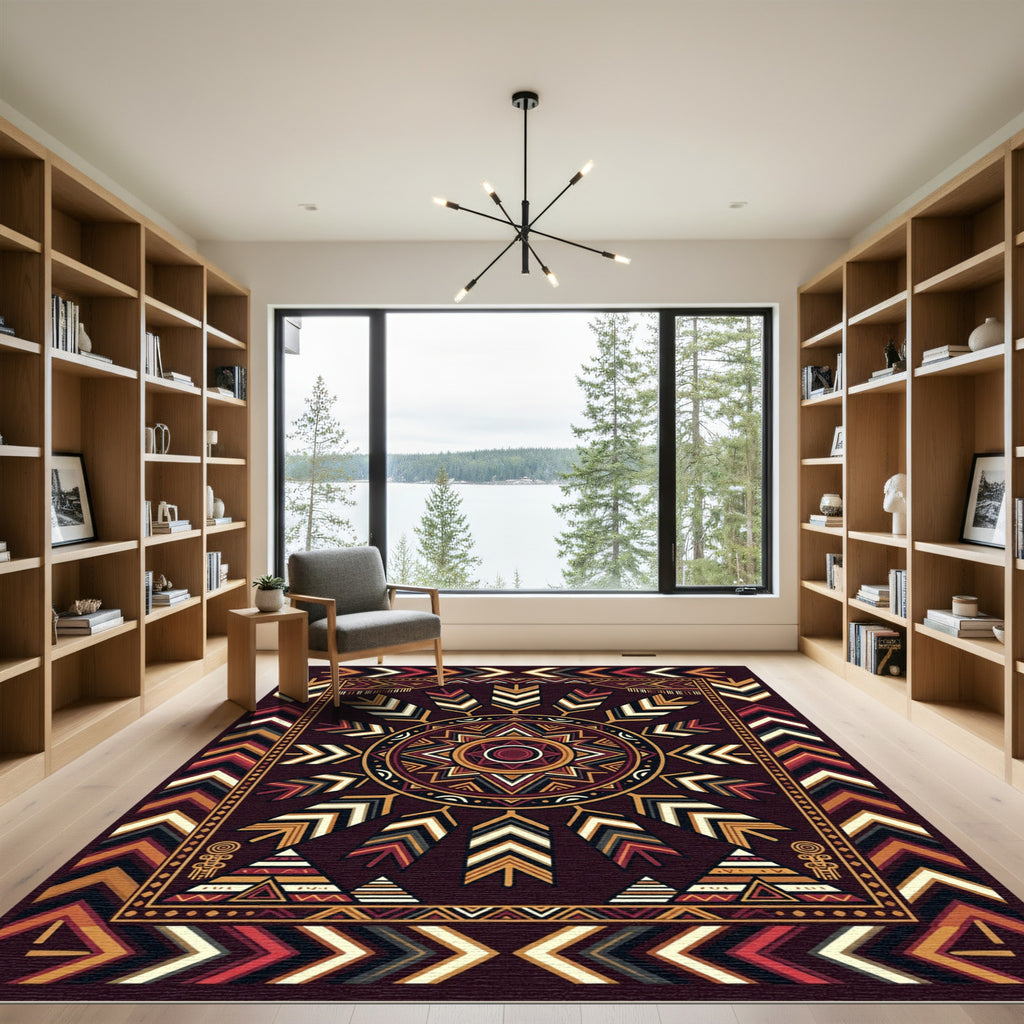 Tribal Geometric Sun Arrow Earthy Rug