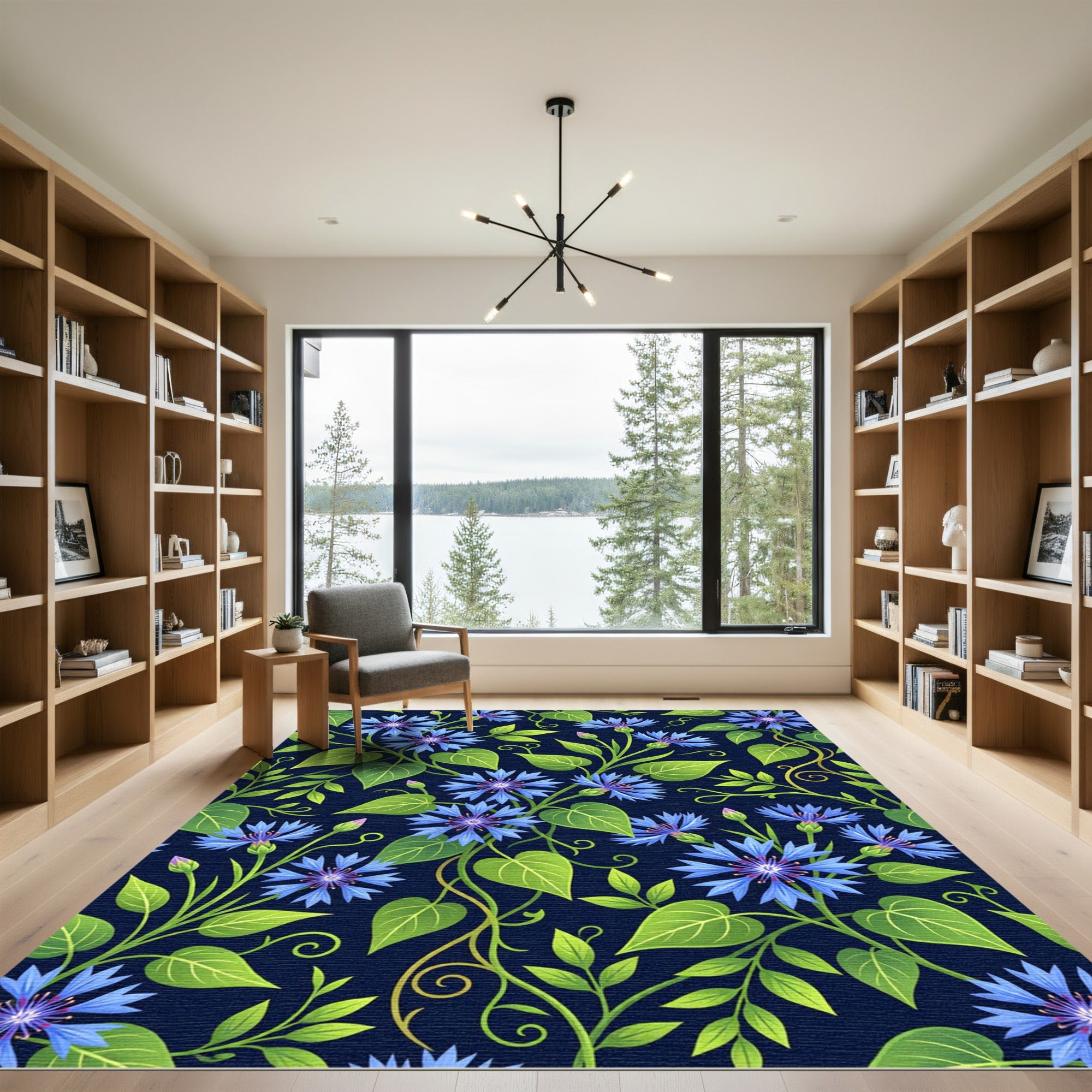 Blue Cornflower Vine Botanical Rug
