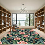 Chinoiserie Crane Peony Lattice Trellis Rug