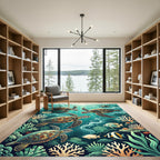 Vibrant Sea Turtle Coral Reef Depths Rug