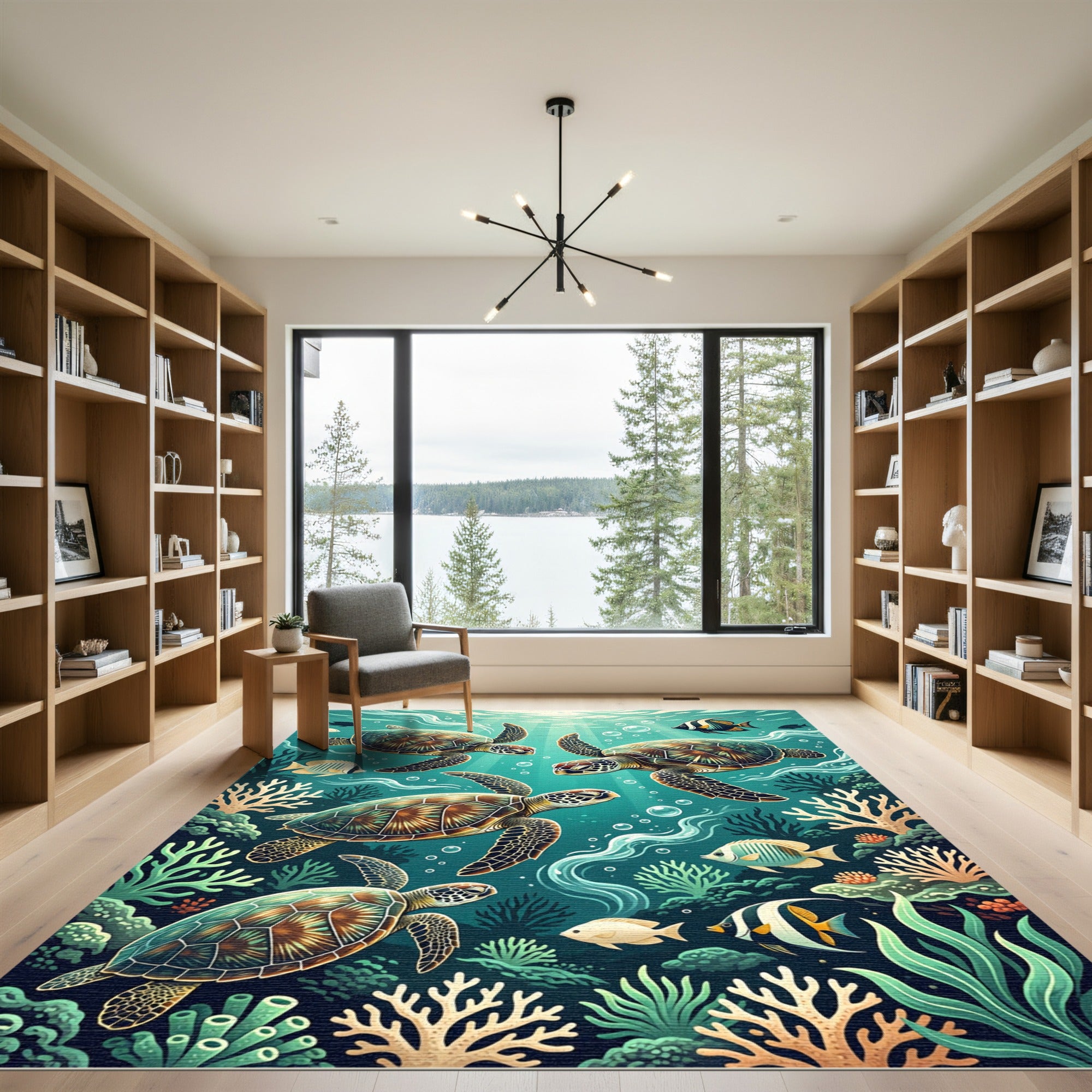 Vibrant Sea Turtle Coral Reef Depths Rug