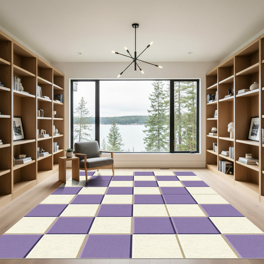 3D Lavender Cream Checkerboard Squares Rug