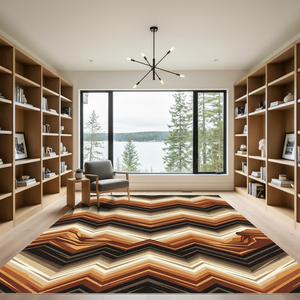 Earthy Brown Chevron Plateau Abstract Rug