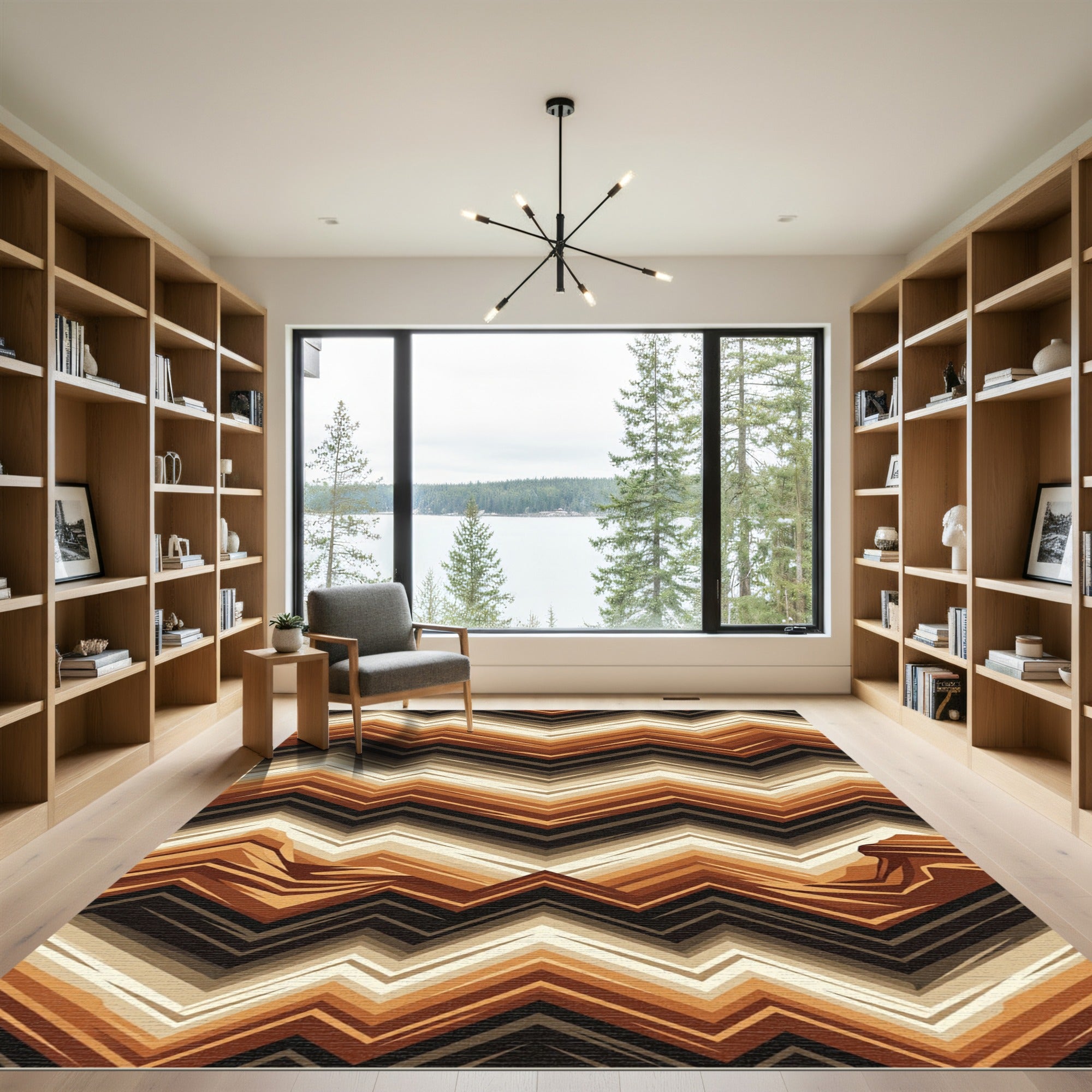 Earthy Brown Chevron Plateau Abstract Rug