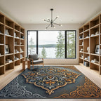 Elegant Gold Silver Filigree Medallion Rug