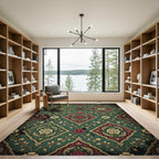 Vintage Emerald Rose Fish Damask Rug