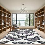 Dark Botanical Muted Tone Butterfly Meadow Rug