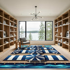 Coastal Navy White Striped Geometric Pier Rug