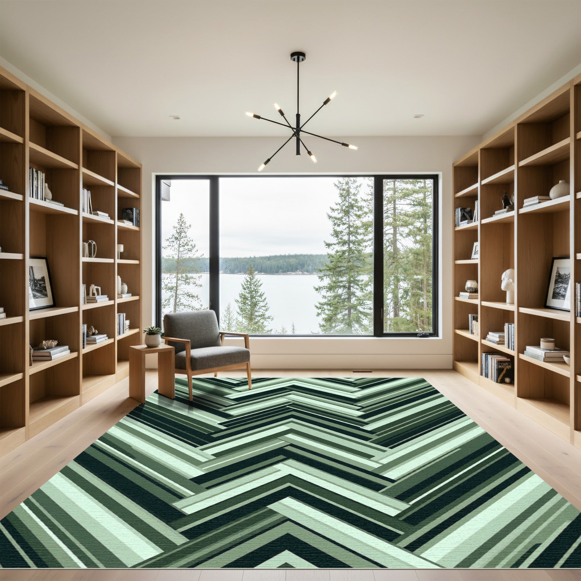 Modern Green Chevron Stripe Rug