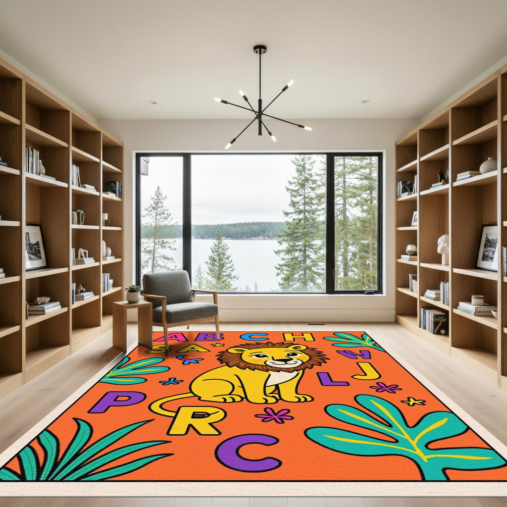 Whimsical Lion Alphabet Jungle Rug