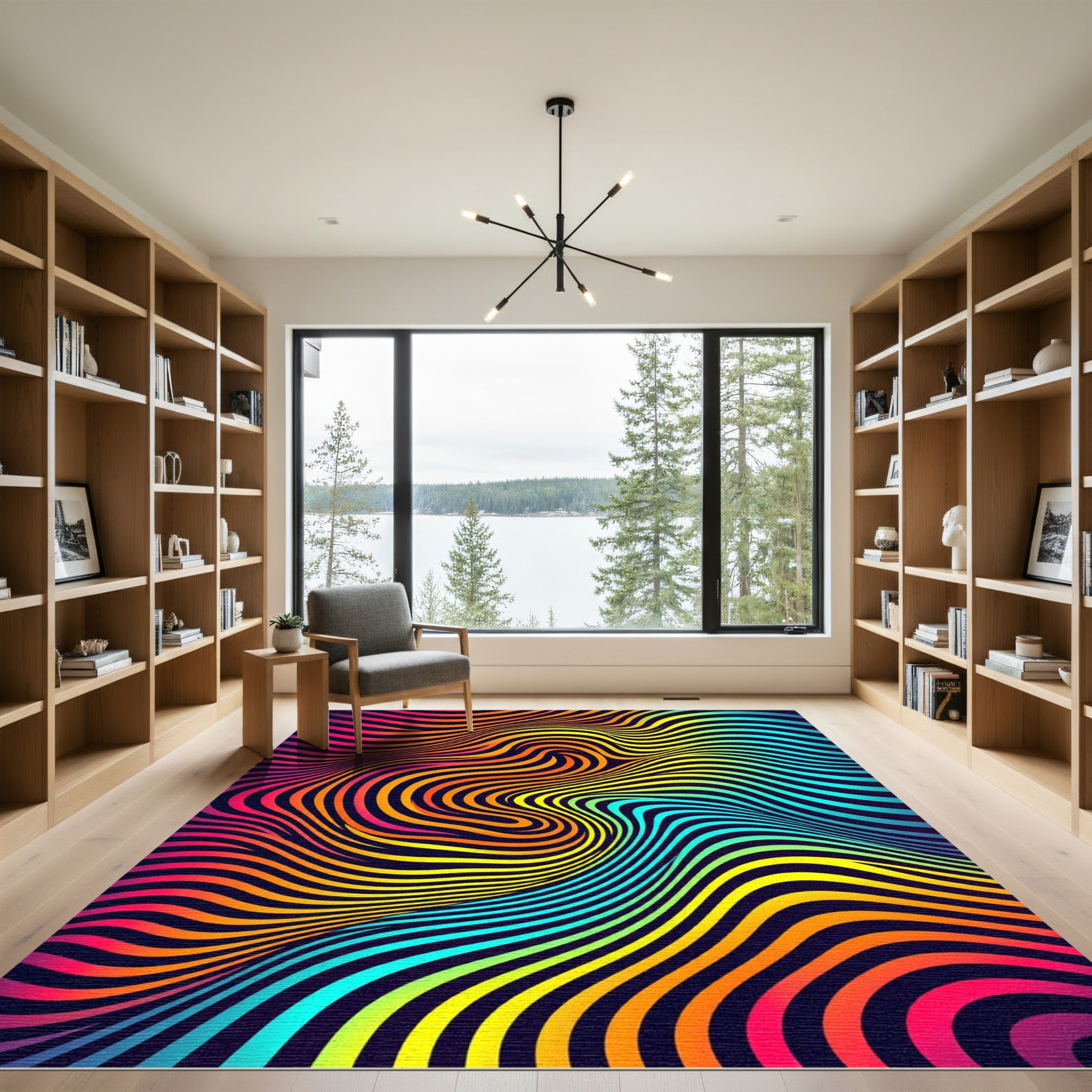 Vibrant Psychedelic Rainbow Swirl Art Rug