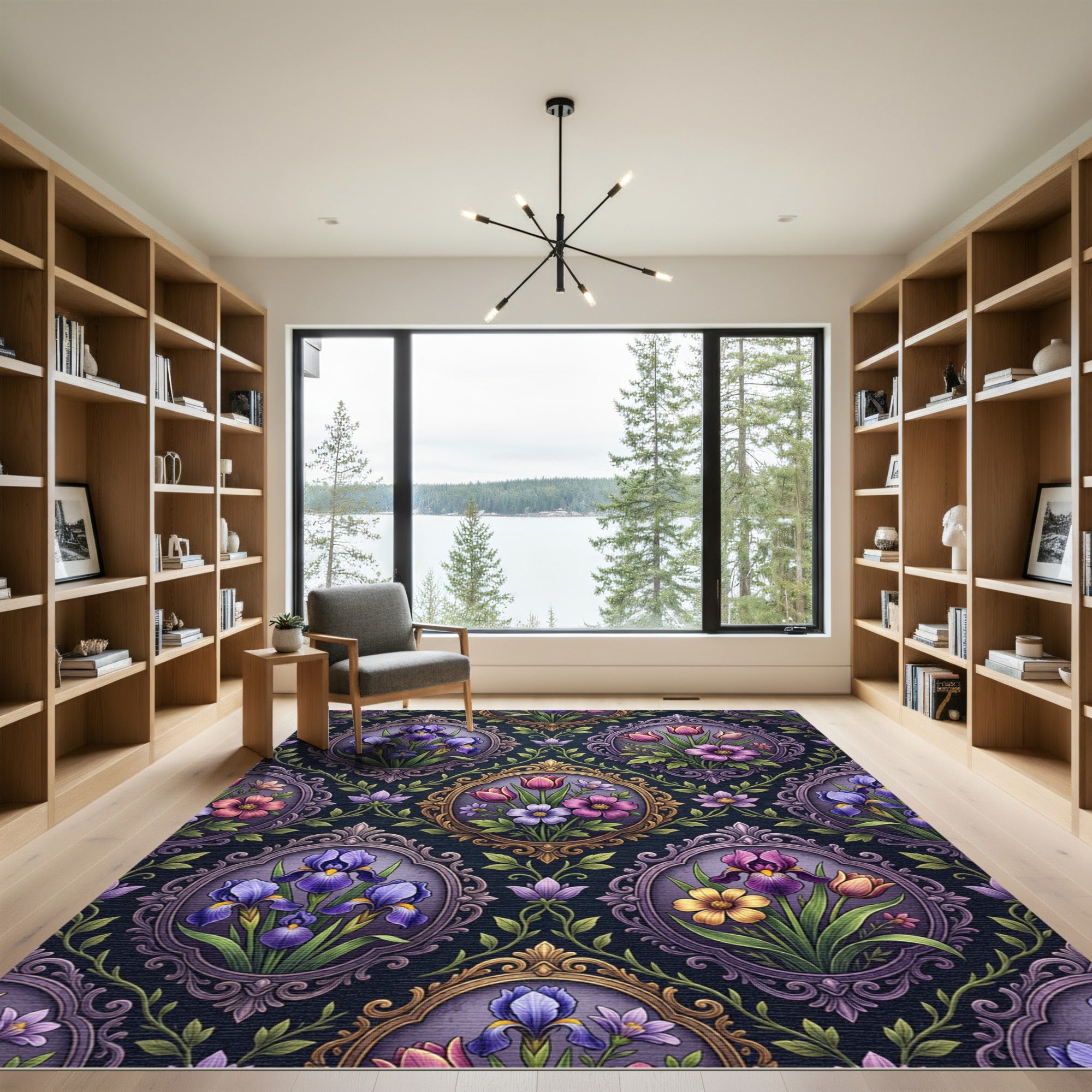 Ornate Floral Victorian Violet Frame Rug