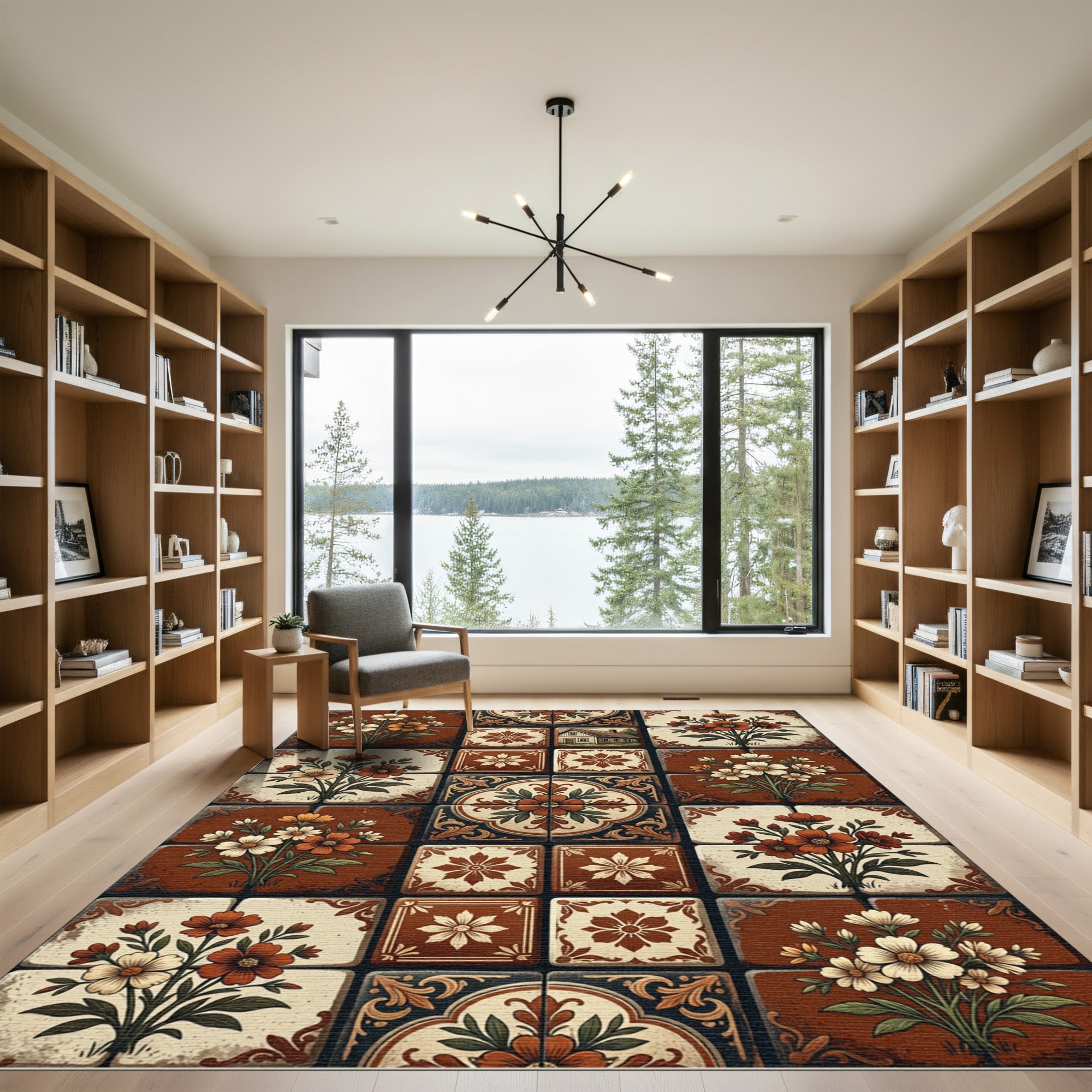 Cottage Floral Tile Earthy Terracotta Rug