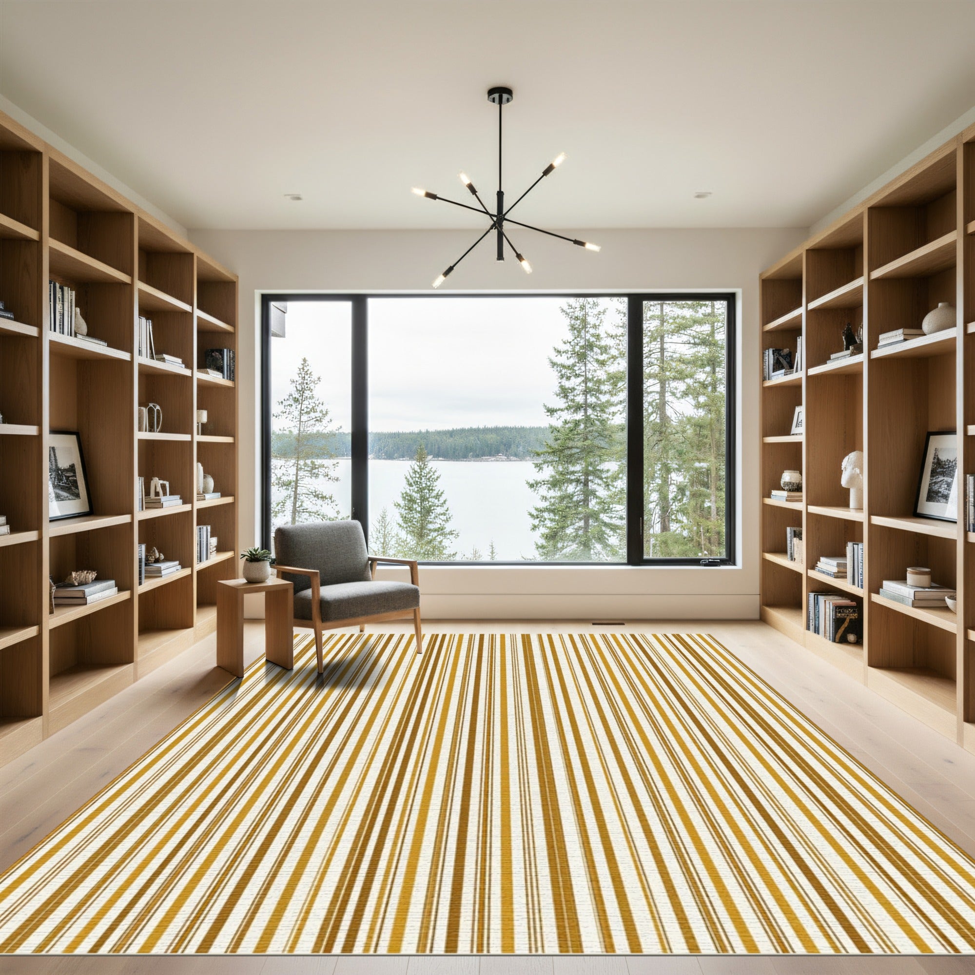 Minimalist Golden Ochre Pinstriped Rug