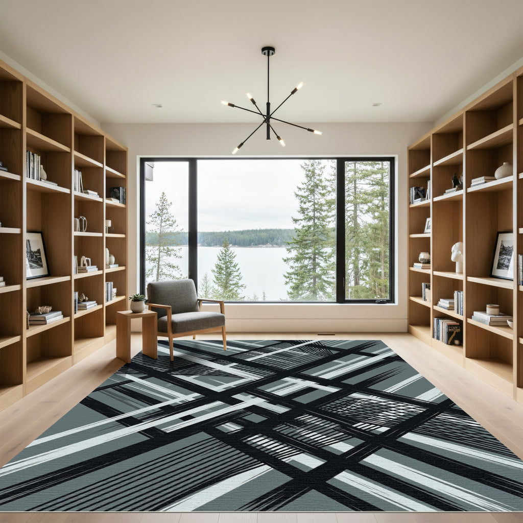 Monochromatic Abstract Geometric Linear Grid Rug