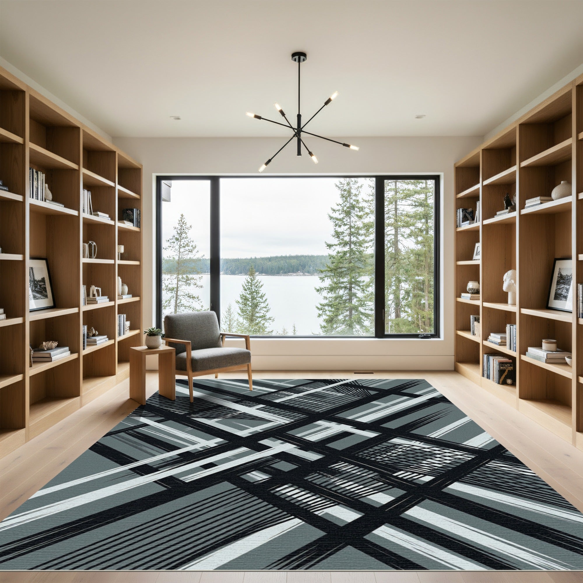Monochromatic Abstract Geometric Linear Grid Rug