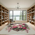 Romantic Pink Rose Victorian Floral Frame Rug