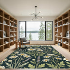 Dark Botanical Daisy and Lavender Accent Rug