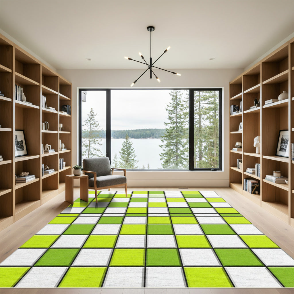 Modern Geometric Lime Green Grid Rug