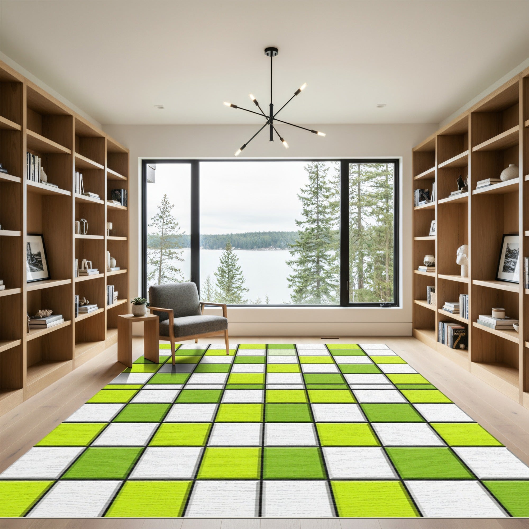 Modern Geometric Lime Green Grid Rug