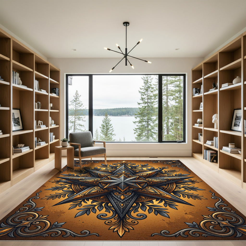 Gilded Star Medallion Antique Bronze Art Rug