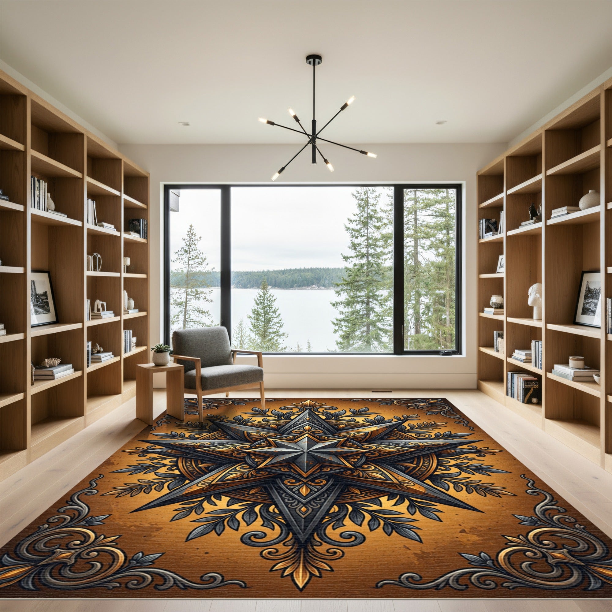Gilded Star Medallion Antique Bronze Art Rug