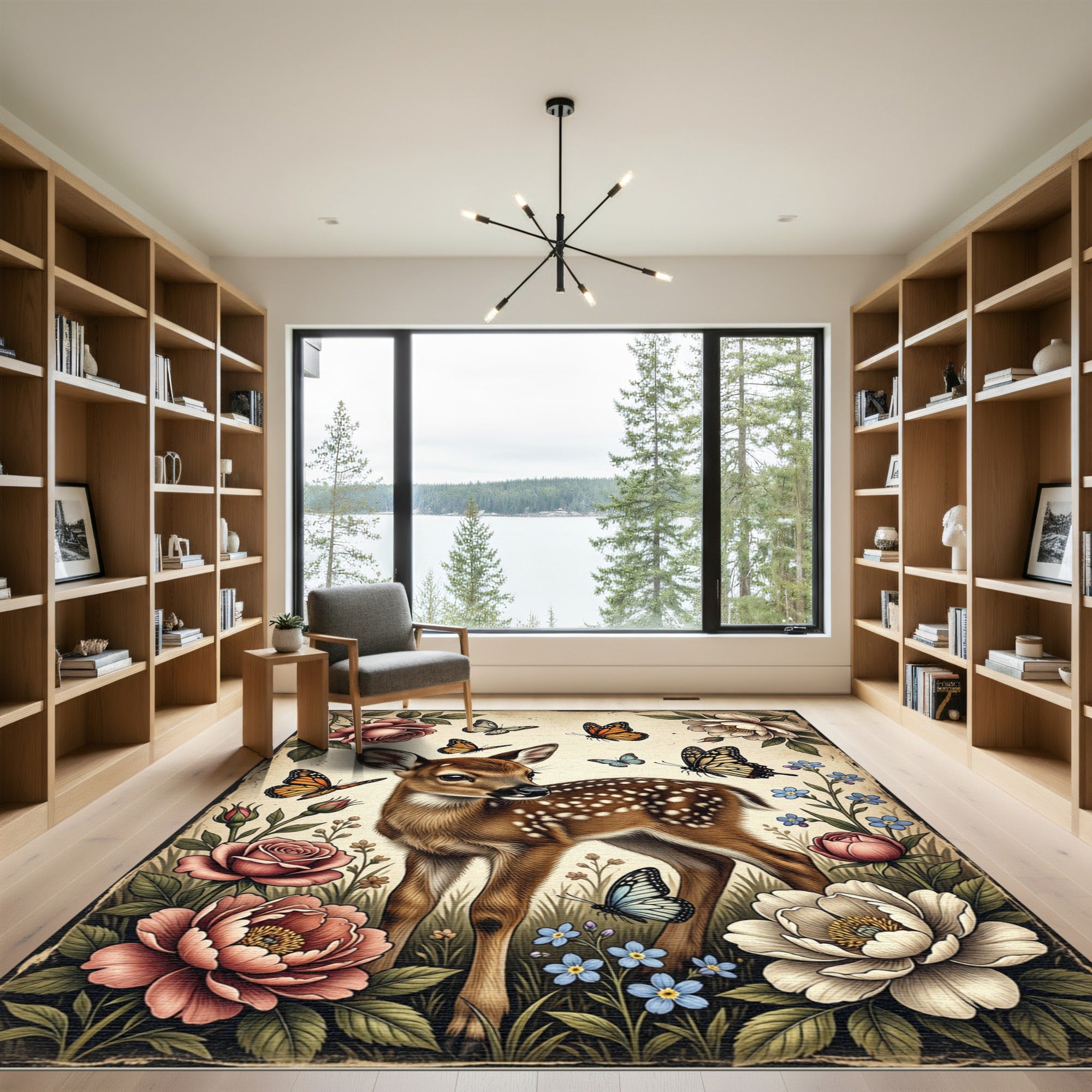 Whimsical Fawn and Butterfly Garden Rug