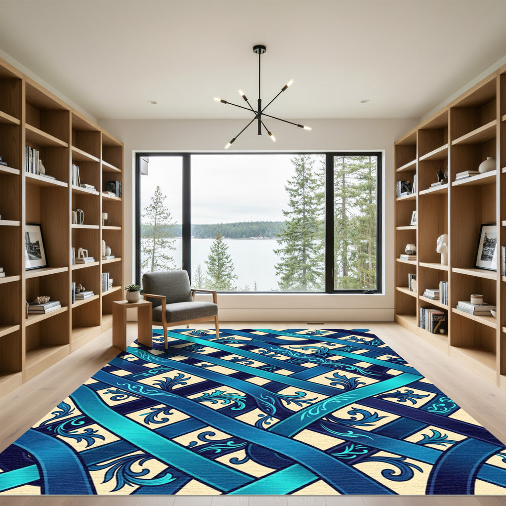Interlocking Cobalt Teal Filigree Ribbon Rug