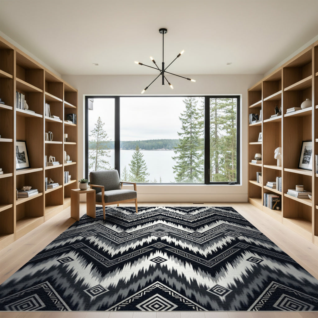 Monochromatic Geometric Zigzag Tribal Chevron Rug