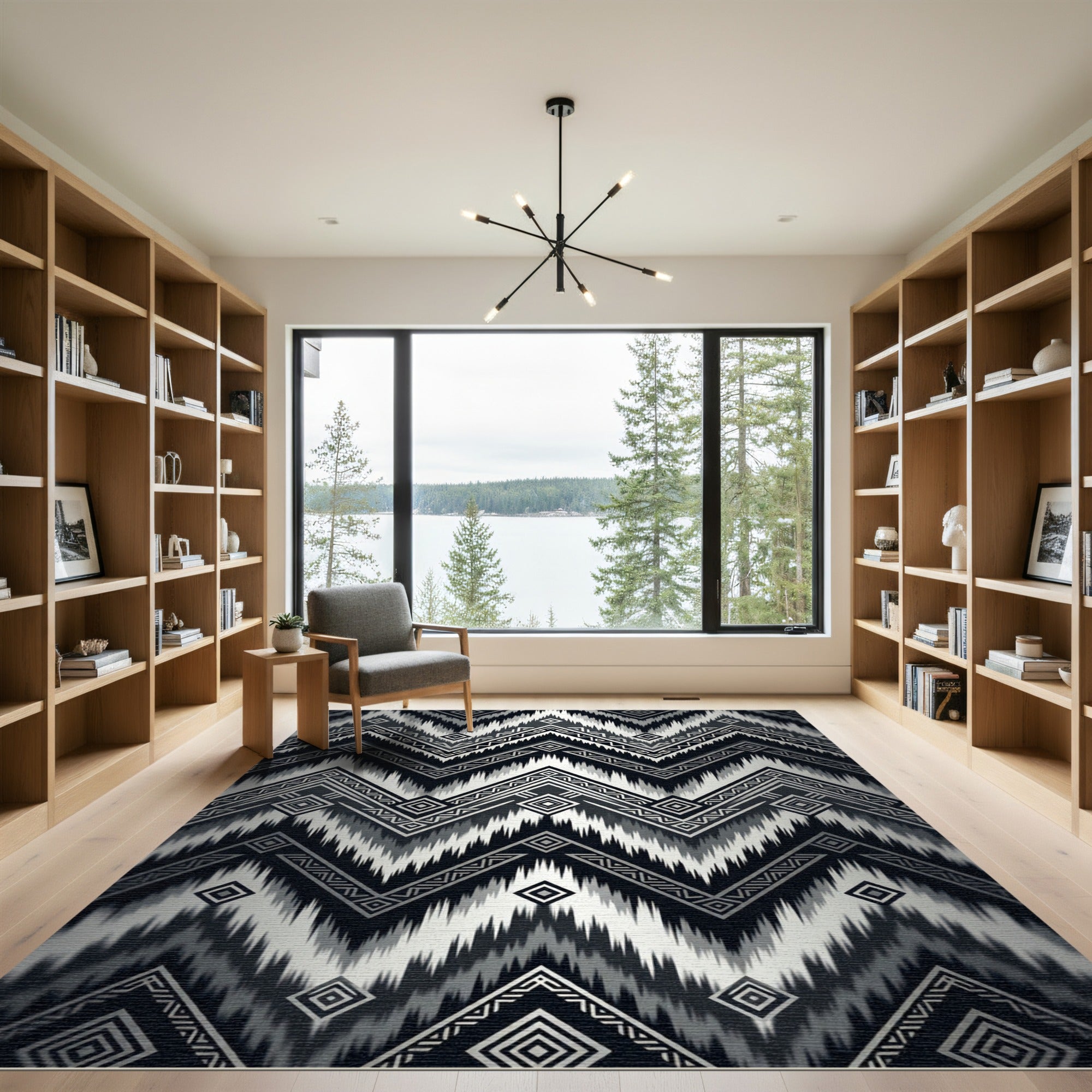 Monochromatic Geometric Zigzag Tribal Chevron Rug