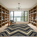 Elegant Black Gold Geometric Chevron Rug
