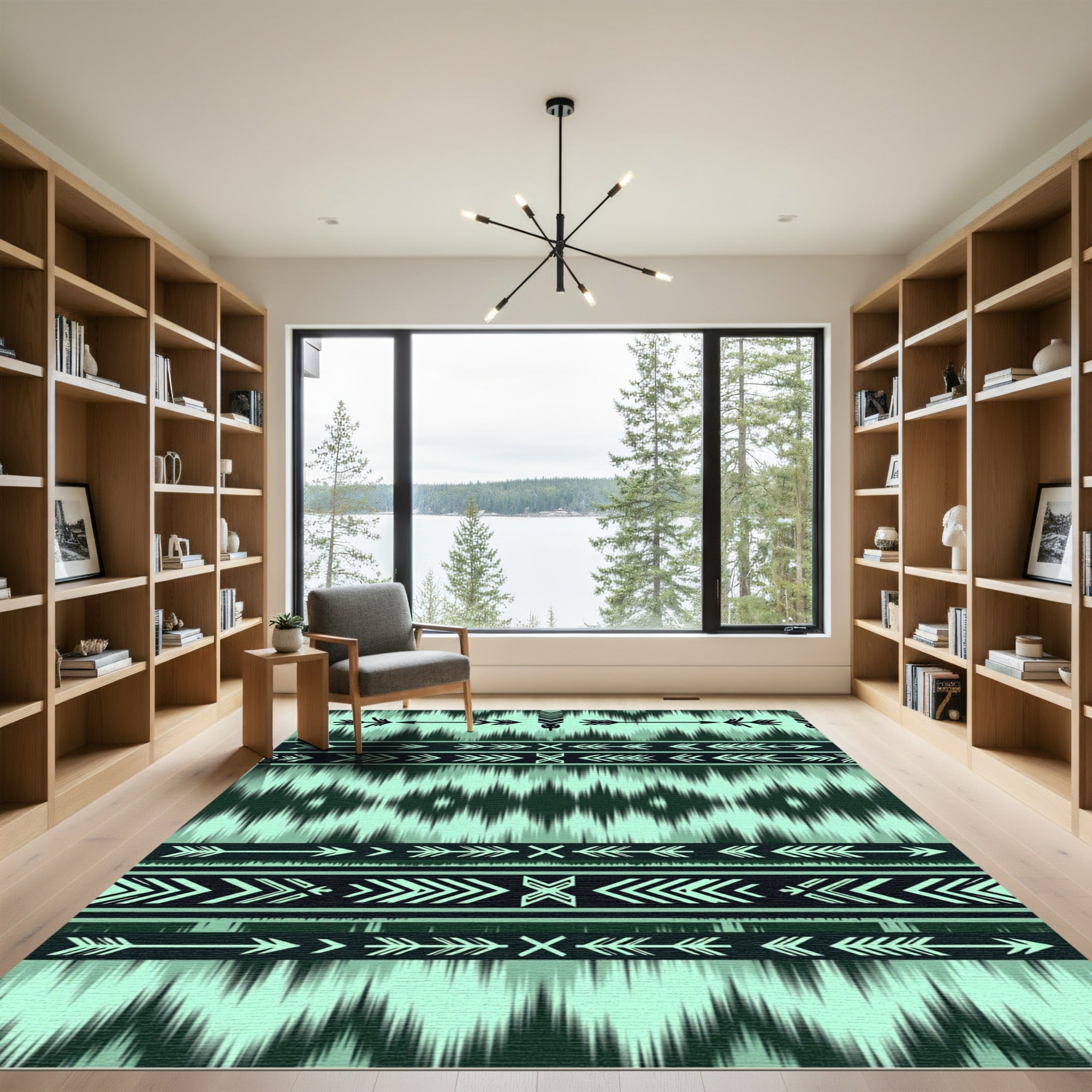 Teal Arrow Tribal Stripe Rug
