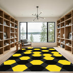Bold Yellow and Black Geometric Hexagon Rug
