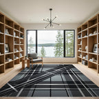 Gray Black Plaid Diagonal Stripe Rug