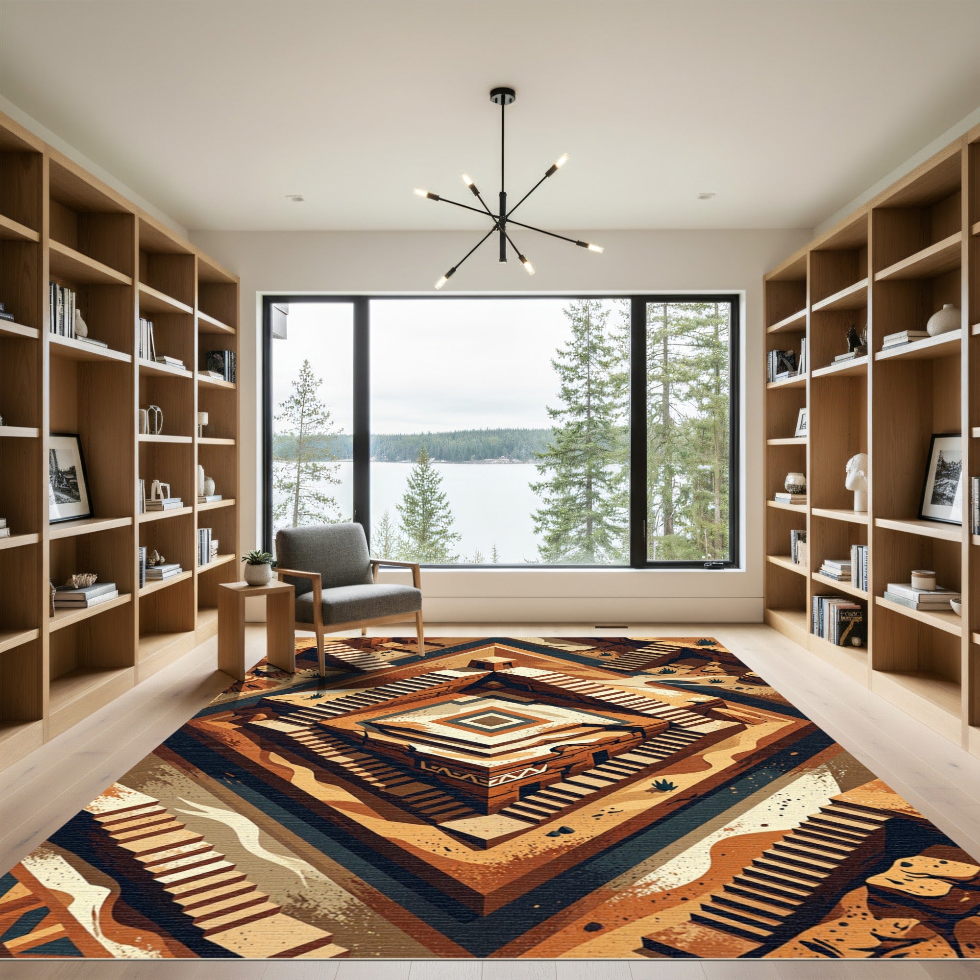 Terracotta Geometric Ziggurat Step Art Rug