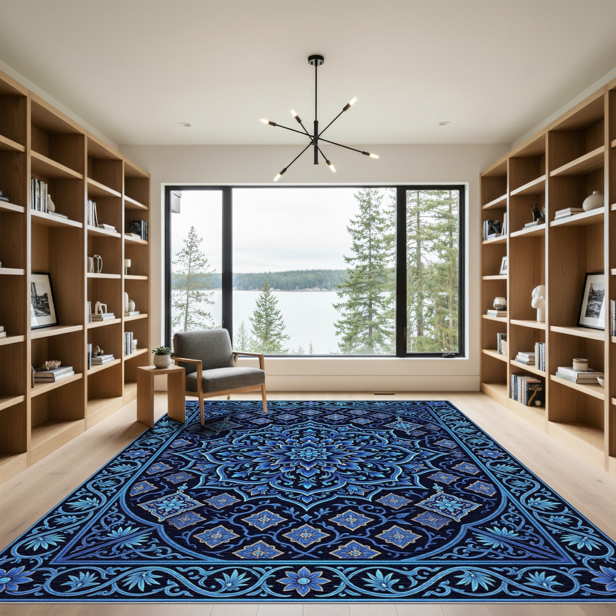 Azure Mandala Floral Intricate Rug