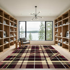 Deep Burgundy Yellow Plaid Lines Rug