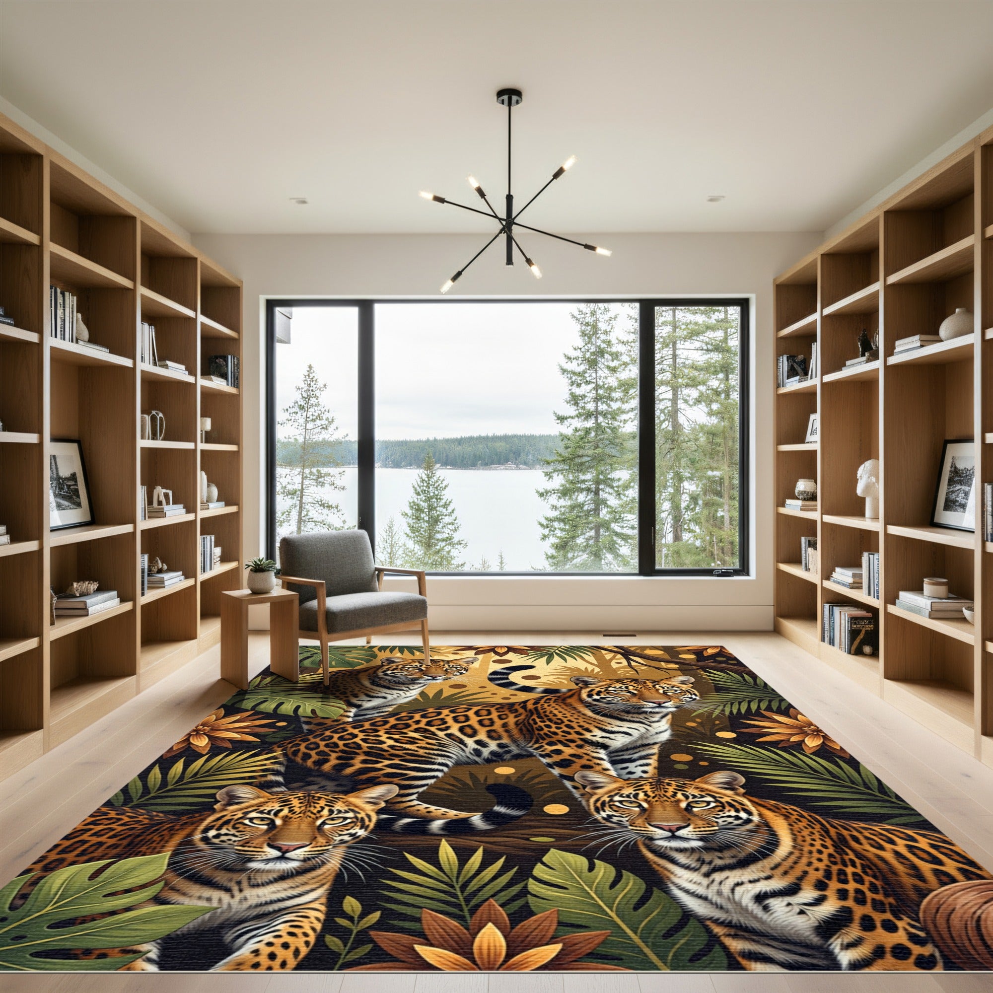 Four Jaguars Amidst Golden Jungle Foliage Rug