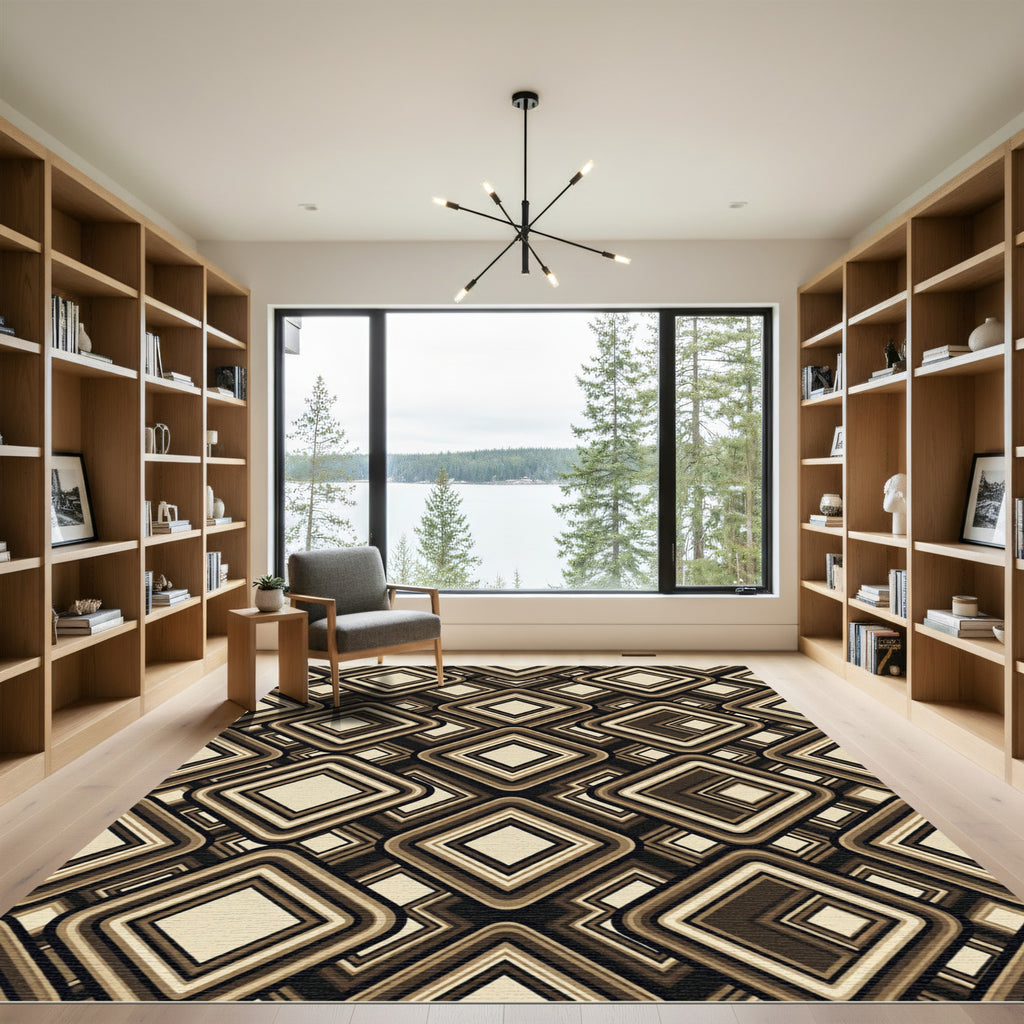 Retro Abstract Diamond Geometric Brown Rug