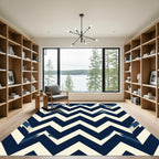 Navy Blue Cream Zigzag Chevron Rug