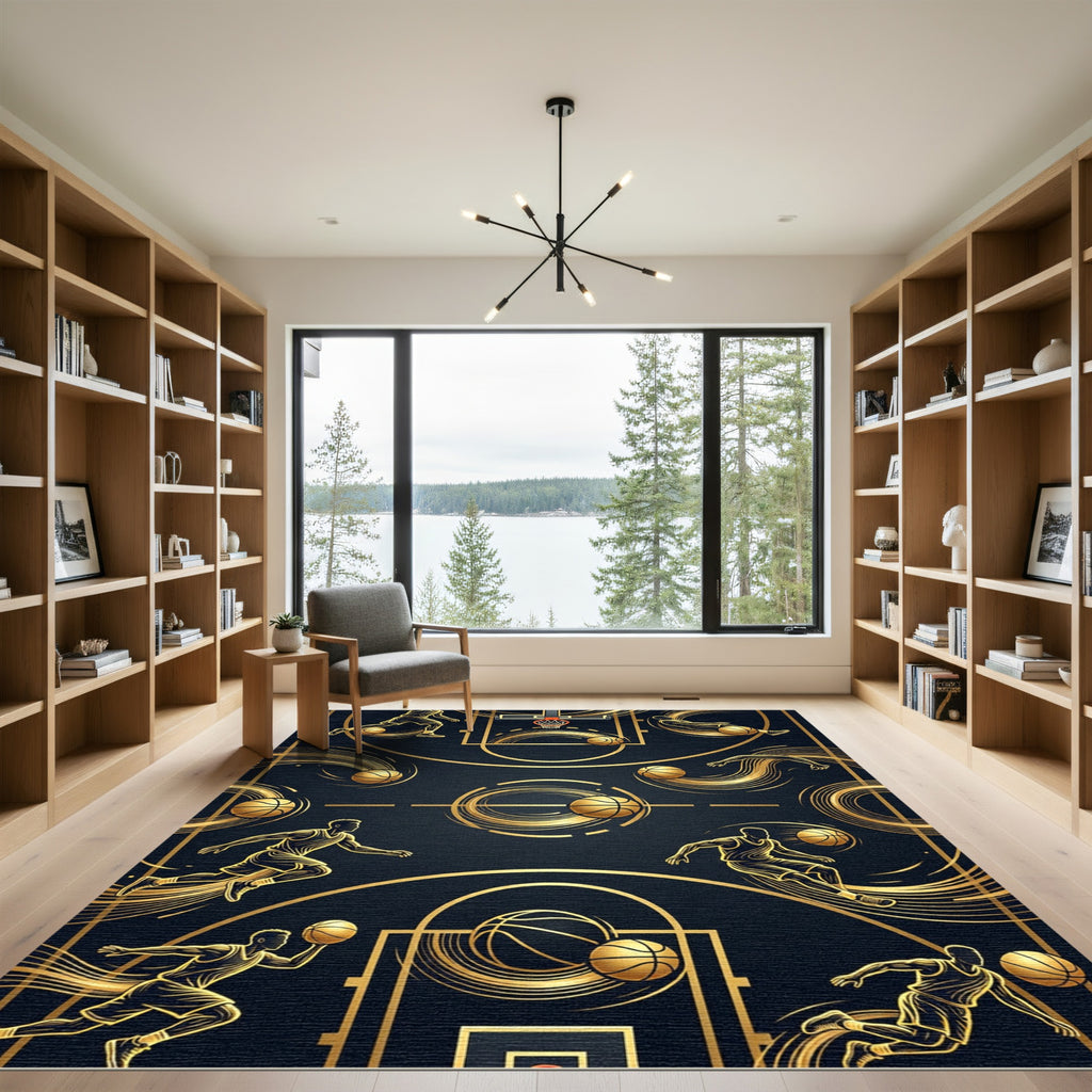 Athletic Gold Basketball Court Action Rug