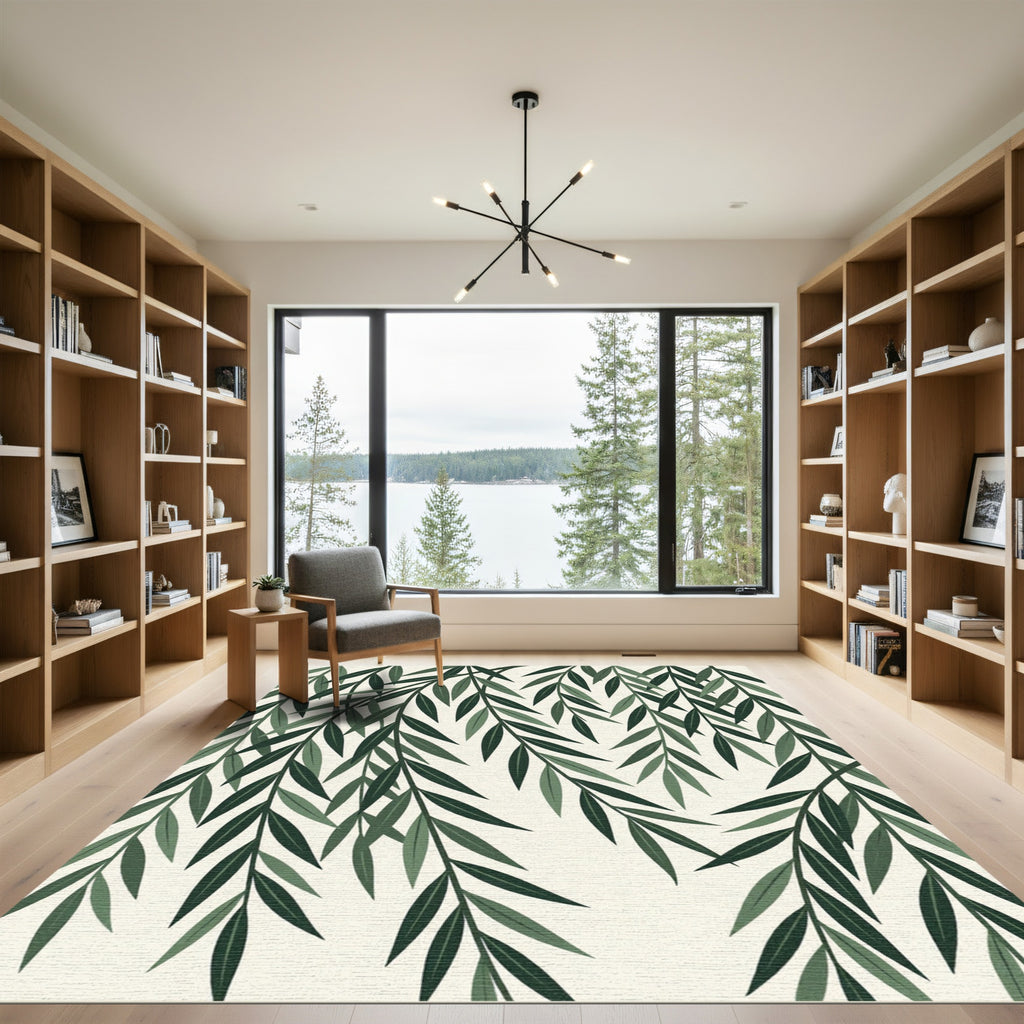 Deep Green Willow Leaf Cascade Rug