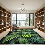Vibrant Emerald Jungle Foliage Arrangement Rug